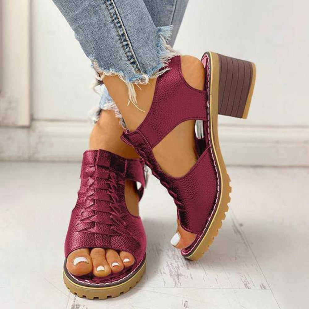 Women's Chunky Heel Peep-Toe Sandals