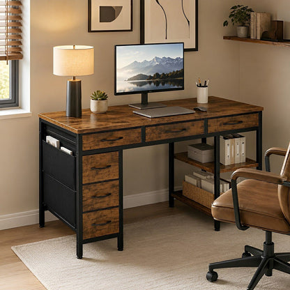 Wood Desk Office With Drawers