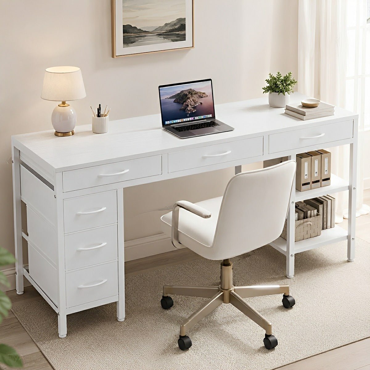 Wood Desk Office With Drawers