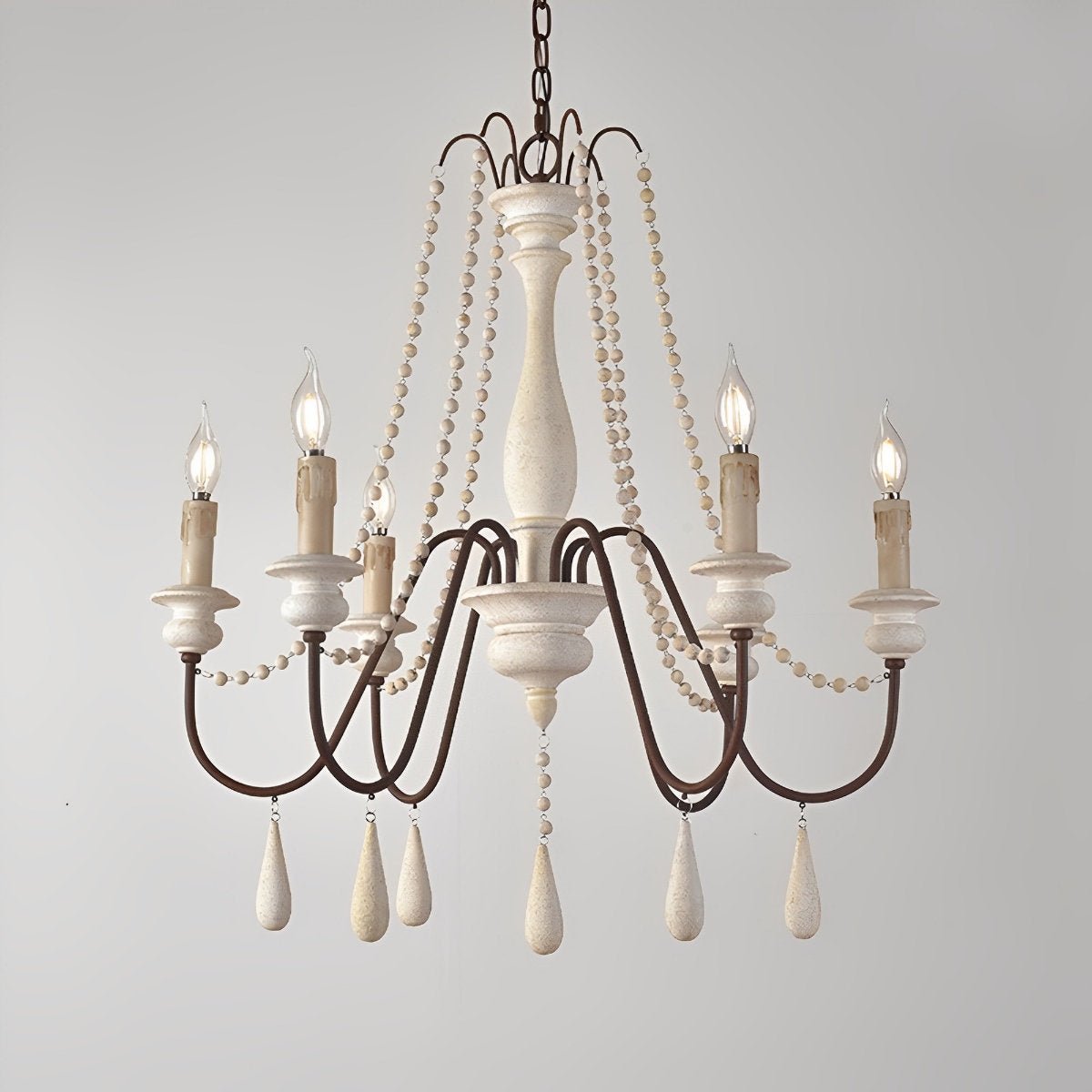 Wood Vintage Rustic Candle Chandelier Light