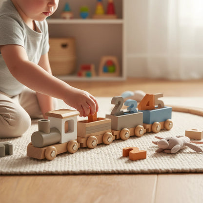 Wooden Train Set for Toddlers