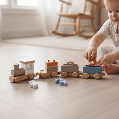 Wooden Train Set for Toddlers