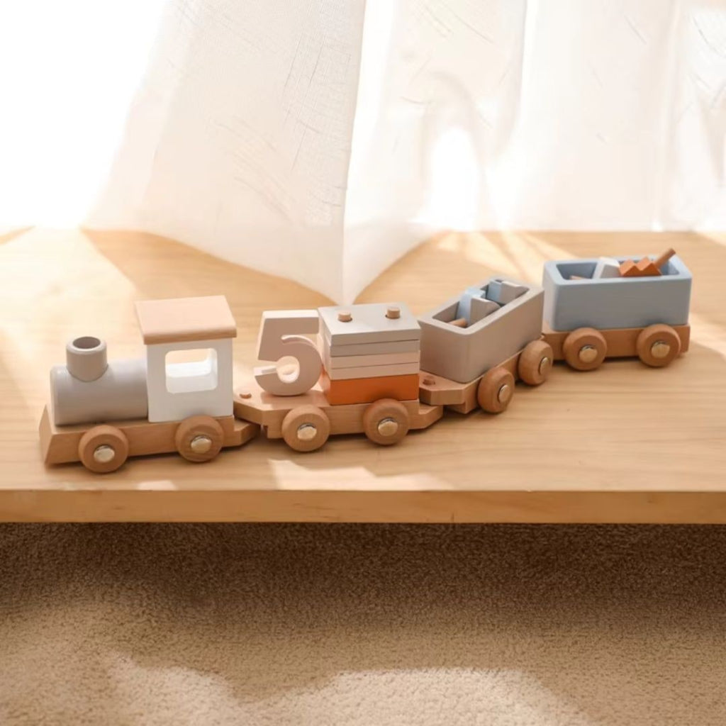 Wooden Train Set for Toddlers