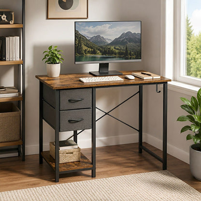 Wooden Writing Desk with Drawer & Hook for Home Office